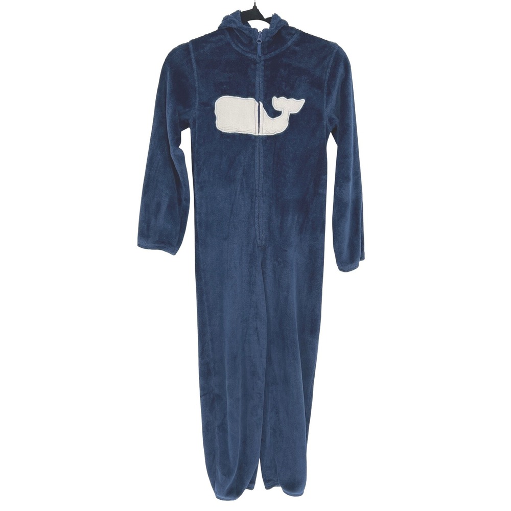 Vineyard Vines Kids Fleece One Piece Whale Pajama Jumpsuit Navy Small 8–10 EUC